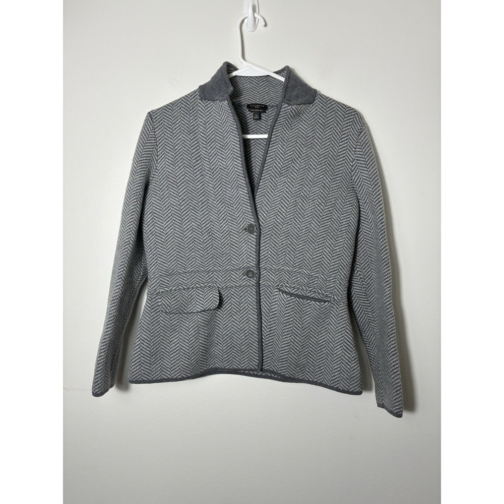 talbots 100% merino wool Jacket Blazer Sz SP Gray Houndstooth Preppy Career